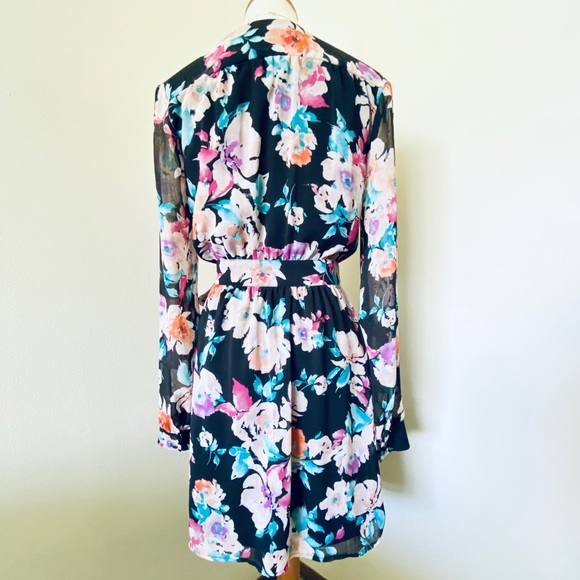 Leyden Floral Black Wrap Long Sleeve Mini Dress - Picture 4 of 7